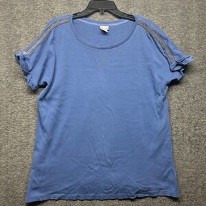 Chico's‎ Blue Embellished Shoulder Top Women's Size 2 US Size L Short Sleeve